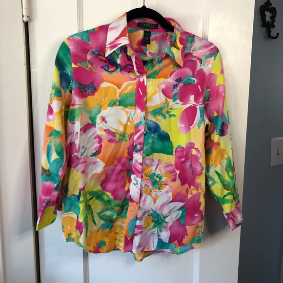 Ralph Lauren Bright Floral Print Button Down Size M - Picture 3 of 8
